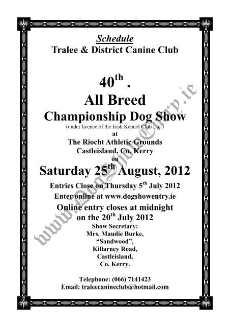 Tralee Schedule Cover 2012 - Dog Show Entry