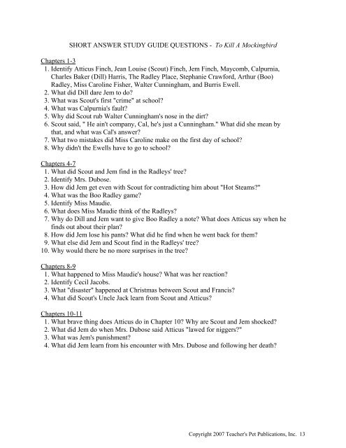 SHORT ANSWER STUDY GUIDE QUESTIONS - McGavockEnglish1