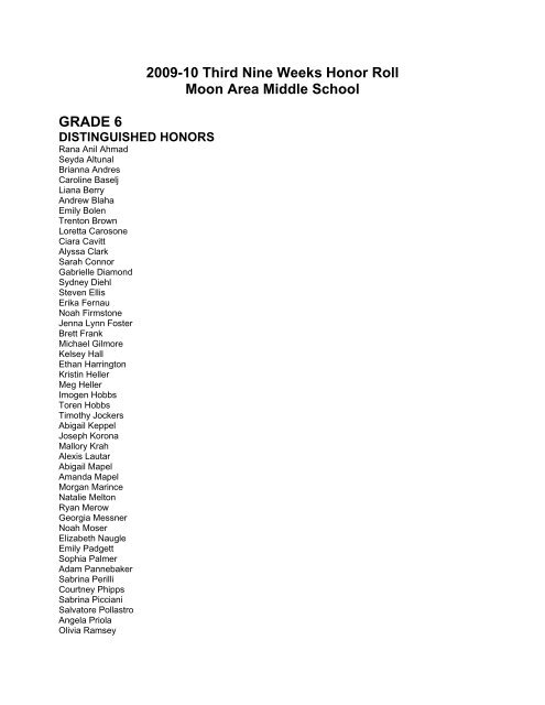 GRADE 6 - Moon Area School District