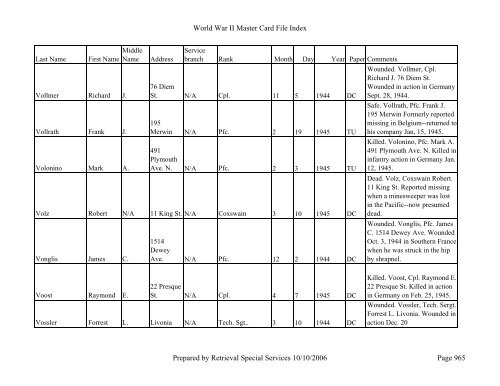 Master file WW II - Monroe County Library System