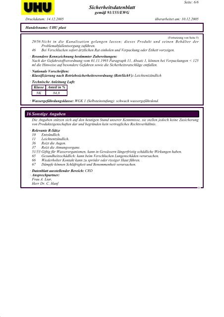 Sicherheitsdatenblatt - Maag Technic AG