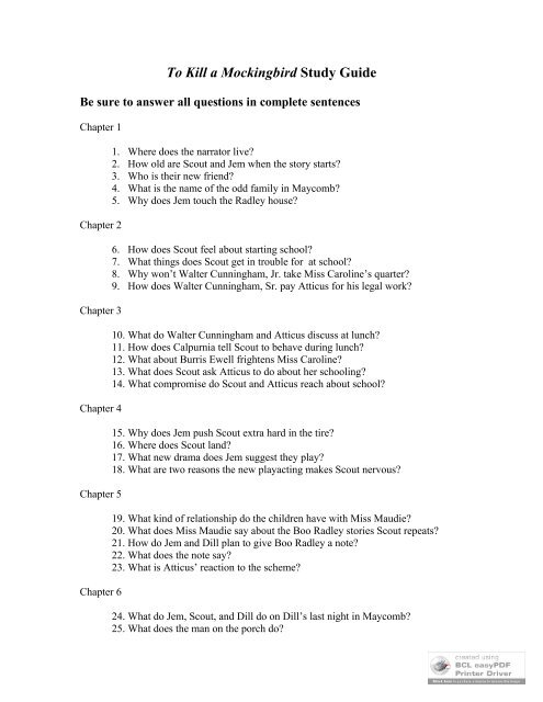 to kill a mockingbird questions and answers