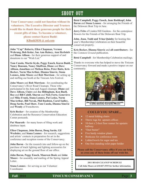 Newsletter-FALL '10 FINAL FINAL - Tinicum Conservancy