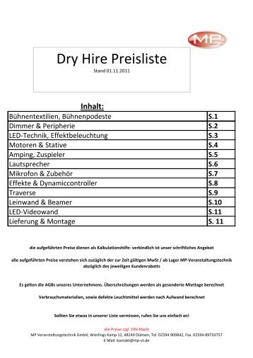 Dry Hire Technikliste Stand 11.2011 - MP Veranstaltungstechnik