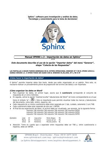 Manual SPHINX v.3 - Importación de datos en ... - SPHINX Brasil