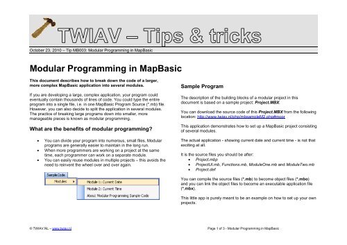 Modular Programming in MapBasic - TWIAV