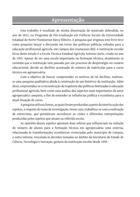 Políticas para a educação profissional : a trajetória histórica da Escola Técnica Estadual Agrícola Antonio Sarlo (Prévia)