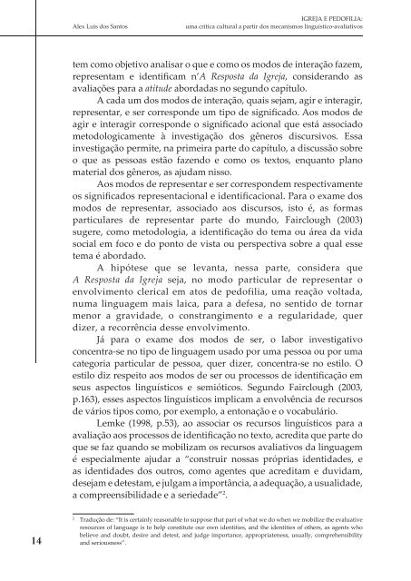 IGREJA E PEDOFILIA : uma crítica cultural a partir dos mecanismos linguistico-avaliativos (Prévia)