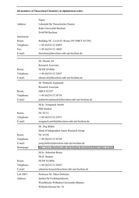 Members - All - Lehrstuhl für Theoretische Chemie - Ruhr ...