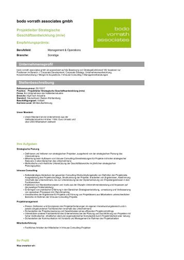 Projektleiter Strategische Geschäftsentwicklung (m/w) - bodo vorrath ...