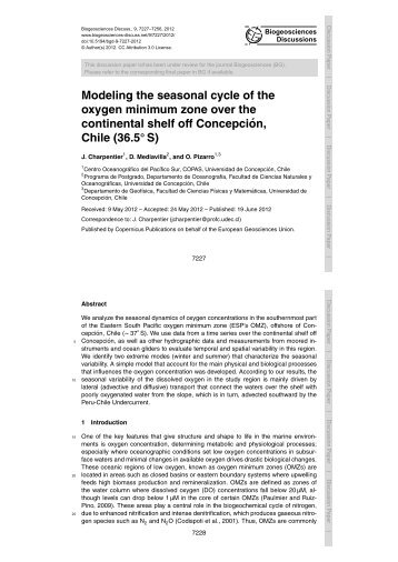 Modeling the seasonal cycle of the oxygen minimum zone ... - BGD