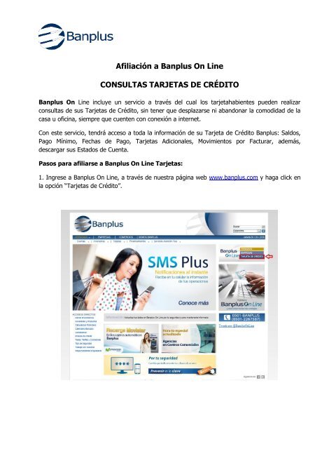 Afiliación a Banplus On Line CONSULTAS TARJETAS DE CRÉDITO