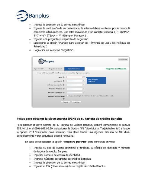 Afiliación a Banplus On Line CONSULTAS TARJETAS DE CRÉDITO