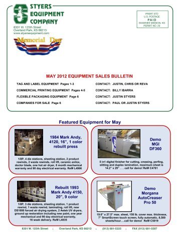 May 2012 equipment sales bulletin - Styers Equipment