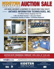 Auction Sale - Koster Industries, Inc.