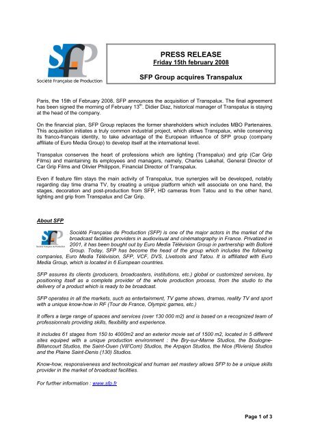 PRESS RELEASE - Euro Media Group