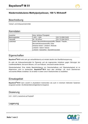 Baysilone® M 51 Niedermolekulares ... - Borchers GmbH