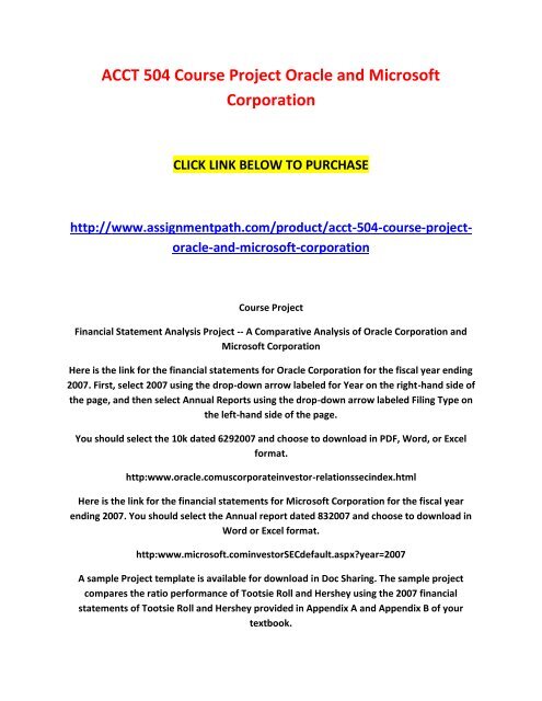 ACCT 504 Course Project Oracle and Microsoft Corporation