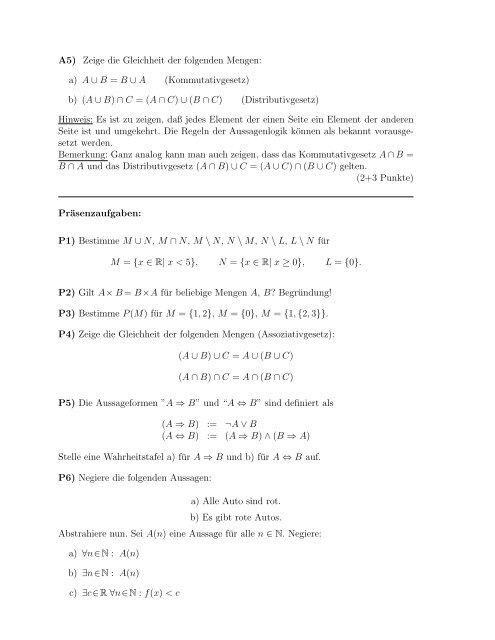 Mathematik für Ingenieure I C 1. Aufgabenblatt Prof. Dr. W. Borchers ...