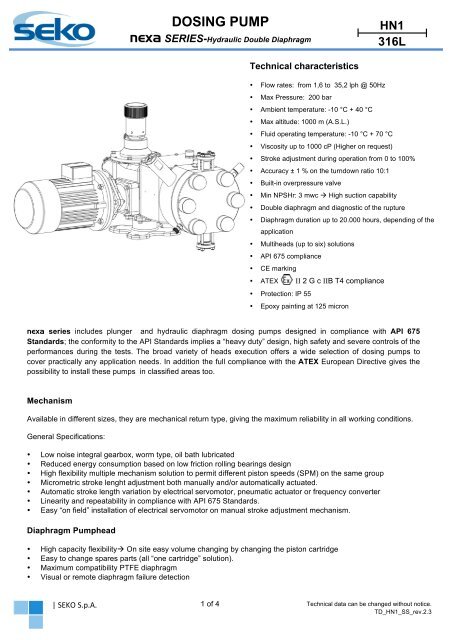 hn1 316l dosing pump - Seko Spa