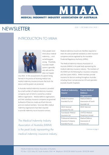 MIIAA December 2004 Newsletter - Medical Indemnity Industry ...