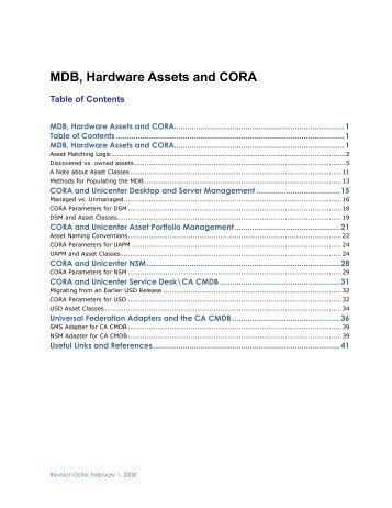 MDB, Hardware Assets and CORA - SupportConnect - CA