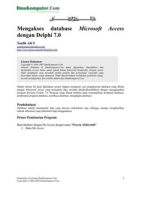 Mengakses database Microsoft Access dengan Delphi 7.0