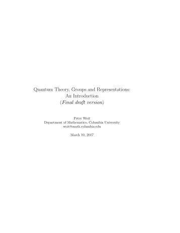 Quantum Theory Groups and Representations An Introduction (Final draft version)