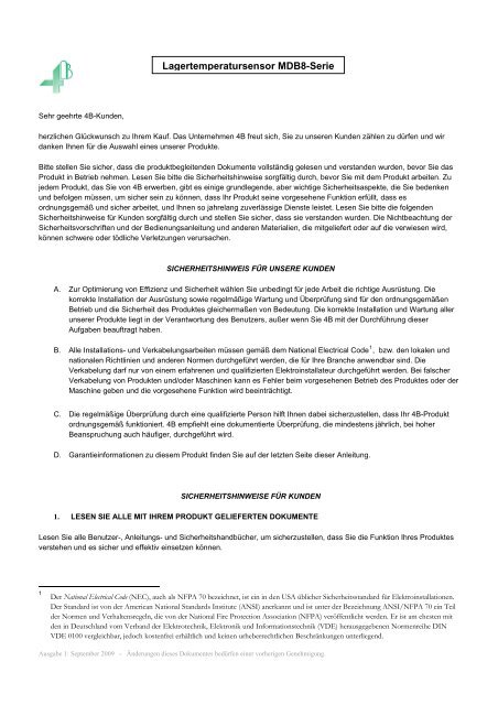 Handbuch MDB Lagertemperatursensoren - 4B Braime Elevator ...
