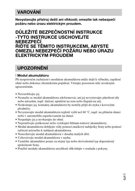 Sony ILCE-5000L - ILCE-5000L Consignes d&rsquo;utilisation Tch&egrave;que