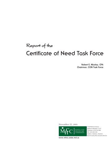 certificate of need task force - Maryland Health Care Commission