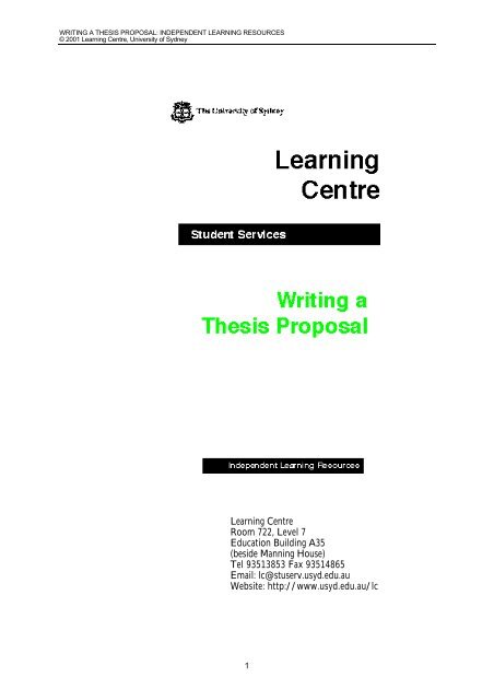 writing a thesis proposal university of sydney