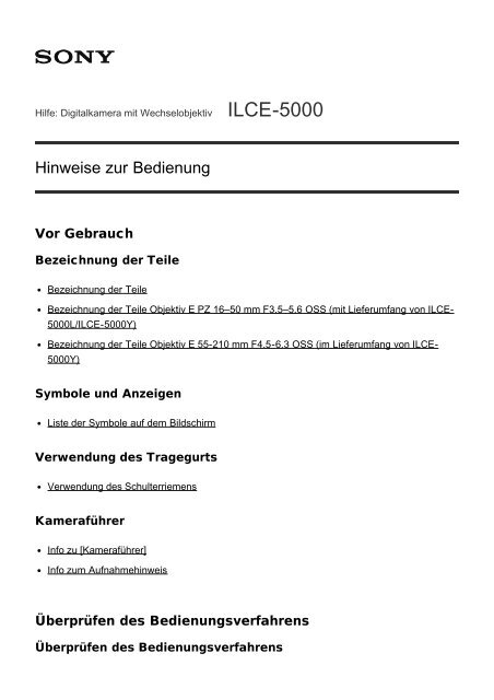 Sony ILCE-5000L - ILCE-5000L Manuel d'aide (version imprimable) Allemand