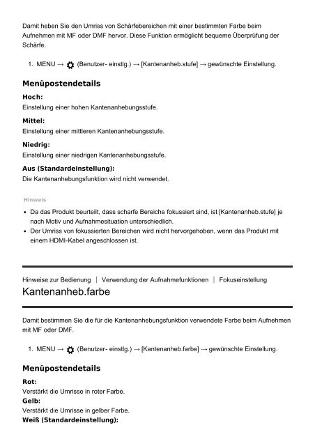 Sony ILCE-5000L - ILCE-5000L Manuel d'aide (version imprimable) Allemand