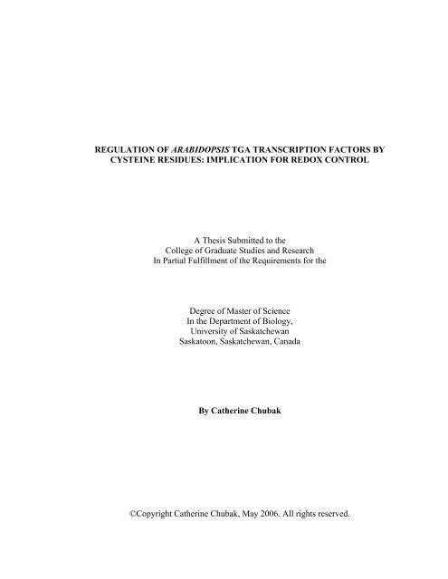 regulation of arabidopsis tga transcription factors by cysteine ...