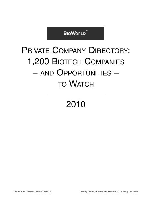 private company directory - BioWorld