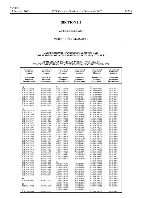 PCT Gazette, Weekly Issue No. 50, 2001 - World Intellectual