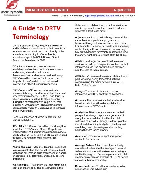A Guide to DRTV Terminology - Mercury Media