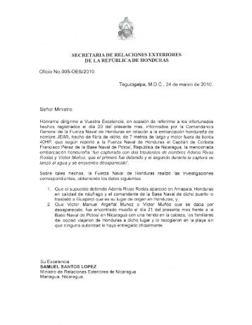 Carta de Protesta al Gobierno de Nicaragua por - SecretarÃ­a de ...