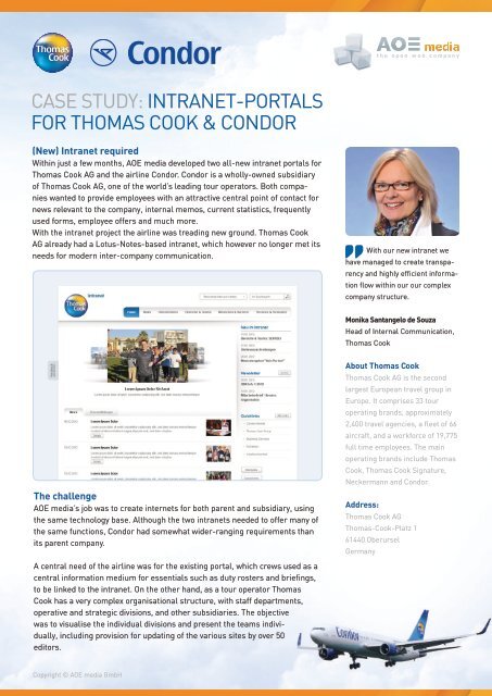 Case Study Intranet Portals For Thomas Cook Condor Aoe Media
