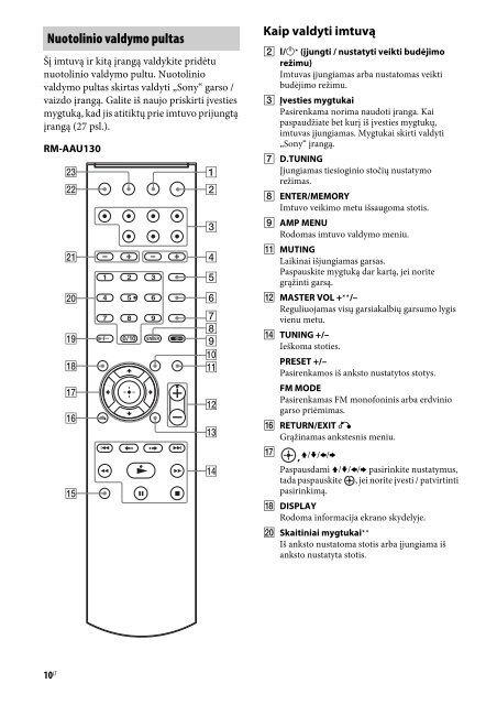 Sony STR-DH130 - STR-DH130 Istruzioni per l'uso Lituano