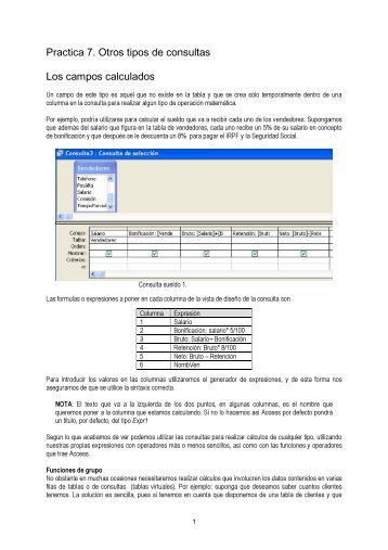 Practica 7. Otros tipos de consultas Los campos calculados