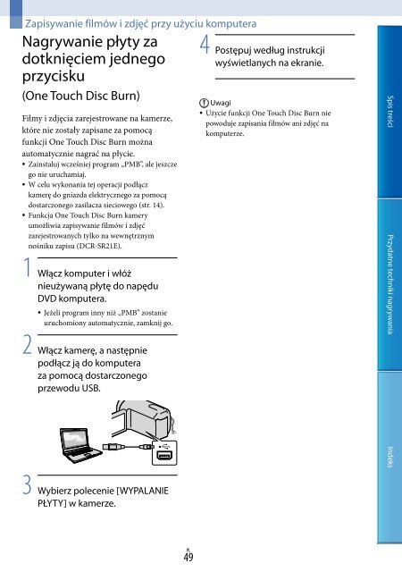 Sony DCR-PJ5E - DCR-PJ5E Consignes d&rsquo;utilisation Polonais