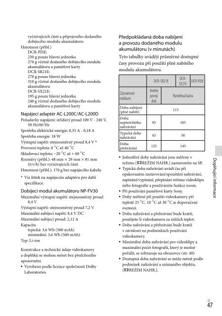 Sony DCR-PJ5E - DCR-PJ5E Consignes d&rsquo;utilisation Slovaque