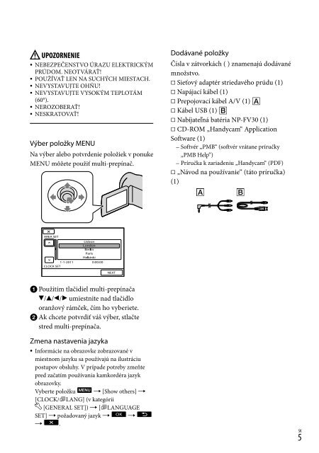 Sony DCR-PJ5E - DCR-PJ5E Consignes d&rsquo;utilisation Slovaque