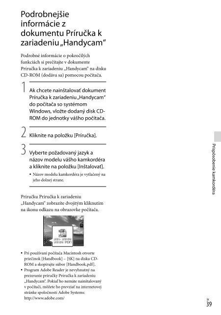 Sony DCR-PJ5E - DCR-PJ5E Consignes d&rsquo;utilisation Slovaque