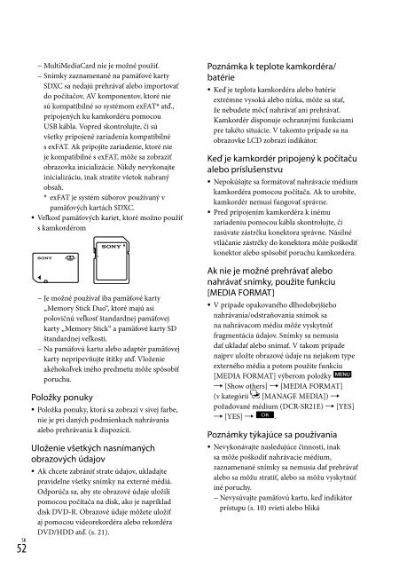 Sony DCR-PJ5E - DCR-PJ5E Consignes d&rsquo;utilisation Slovaque