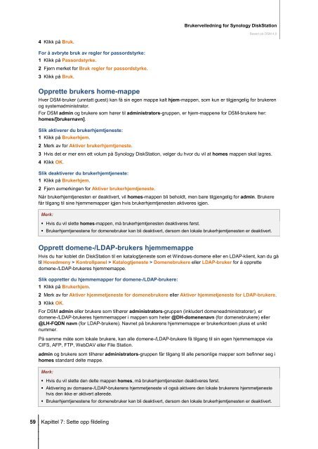 Brukerveiledning for Synology DiskStation Basert på DSM 4.0