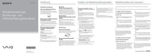 Sony SVE1511B1R - SVE1511B1R Guide de d&eacute;pannage Allemand