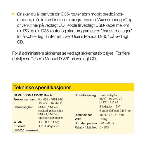 MOBILE BROADBAND Gateway D-35 Quick Guide - Kundeservice ...